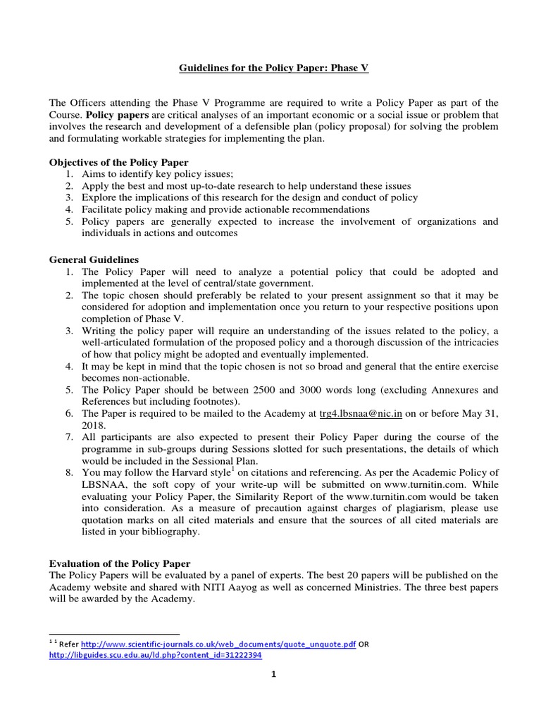 Guidelines For Policy Paper Phase-V | PDF | Policy | Citation