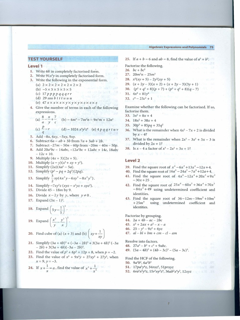 Algebra Home Work Pdf