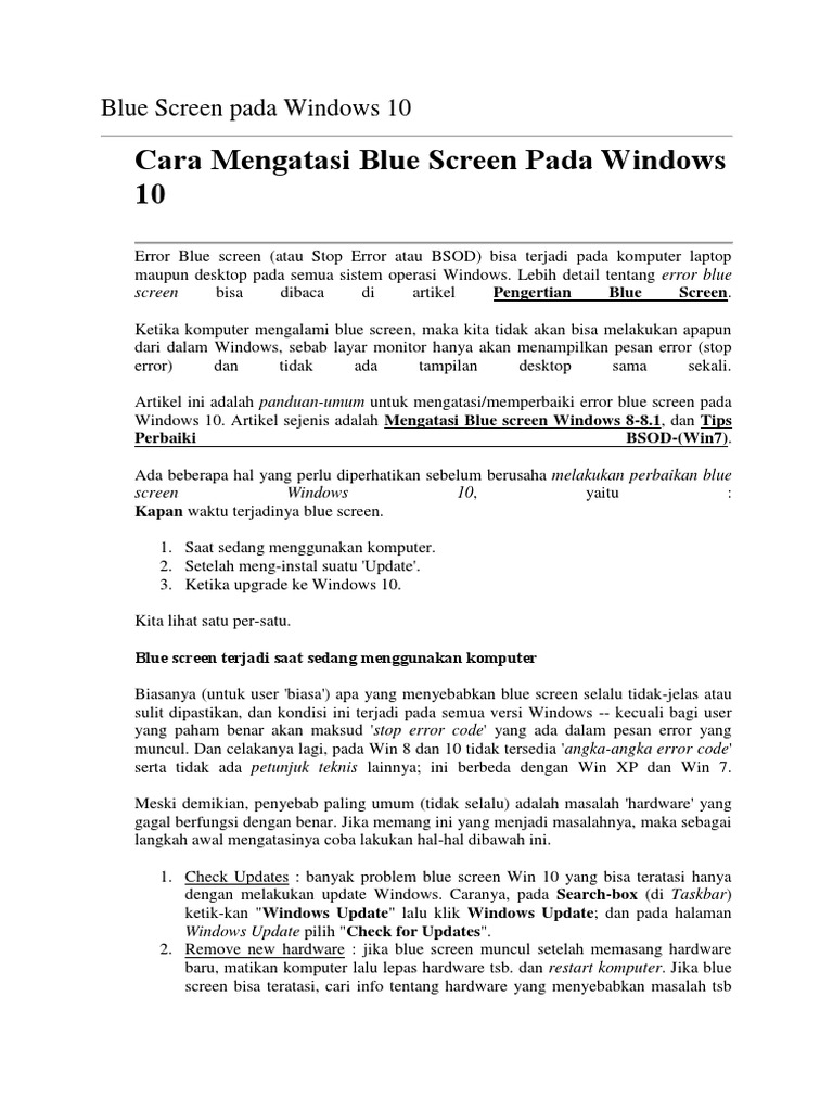 Cara Memperbaiki Blue Screen Pada Komputer - Simak Gambar 