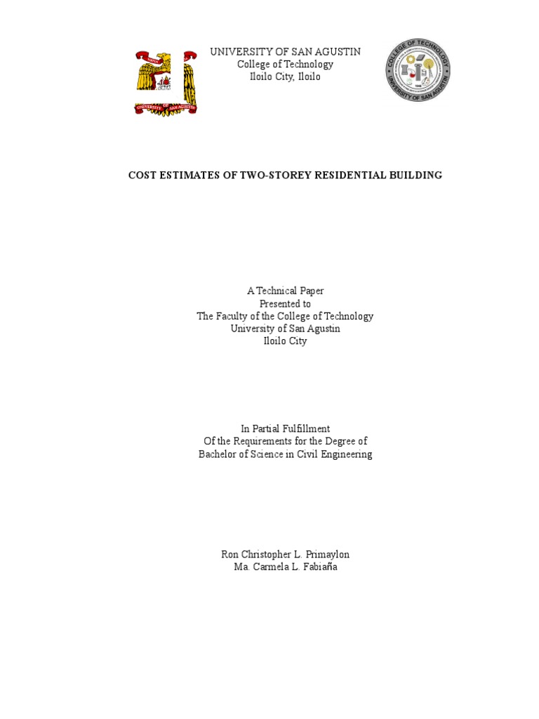 Cost Estimates of Two-Storey Residential Building | PDF