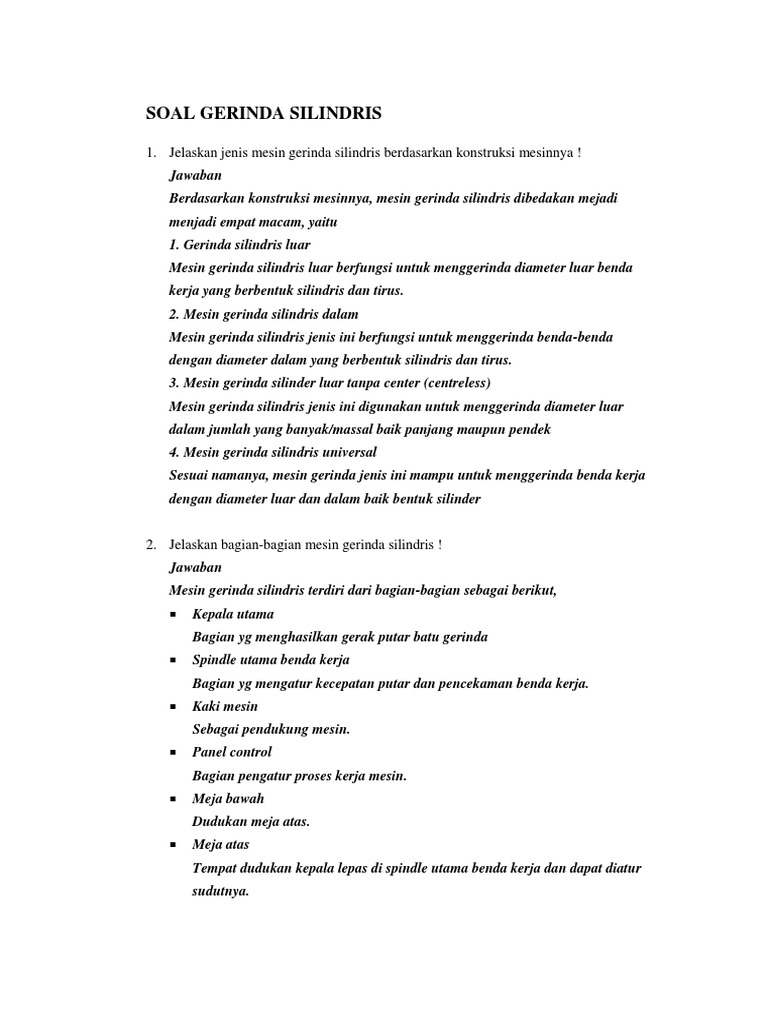 Contoh Soal Mesin Gerinda Soal Baru