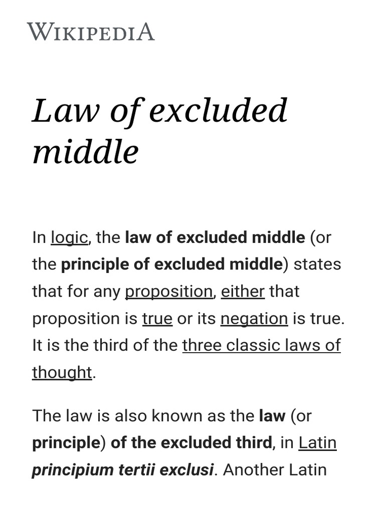 Law of Excluded Middle - Wikipedia | PDF | Mathematical Logic 