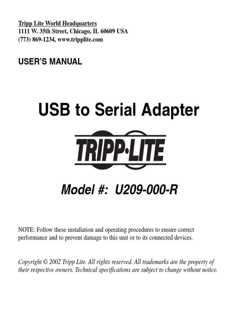 USB To Serial Adapter Model U209000R PDF Installation