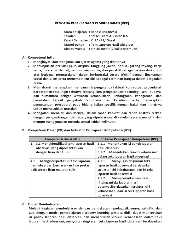 Contoh Rpp Teks Laporan Hasil Observasi Berbagai Teks Penting