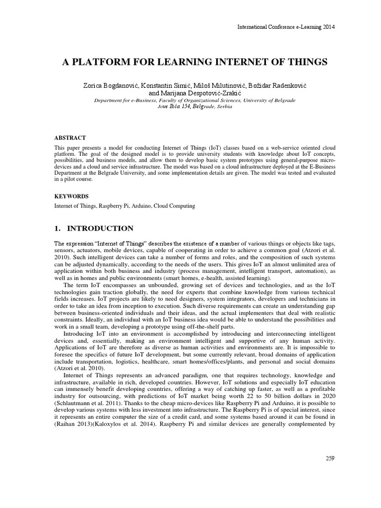 A Platform For Learning Internet of Things | PDF | Internet Of Things ...