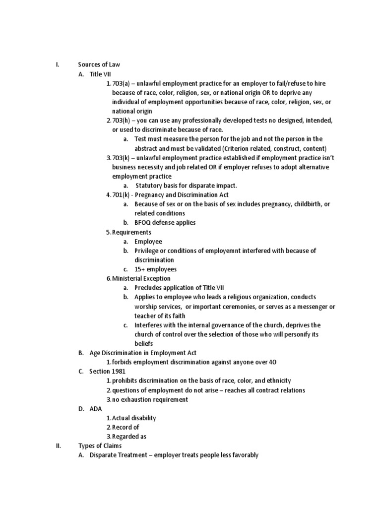 Employment Discrimination Law Outline 2018 | PDF | Disparate Treatment ...