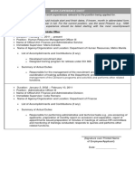 Work experience sheet for administrative roles
