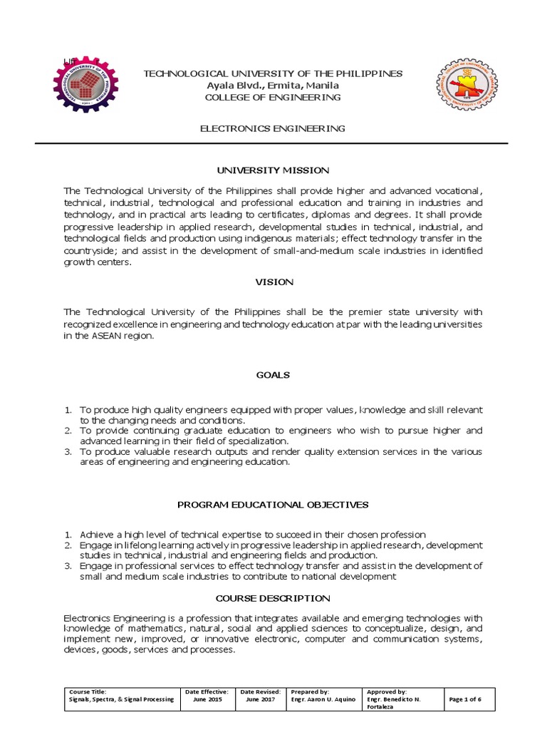 ELE 5 Course Syllabus | PDF | Signal Processing | Engineering