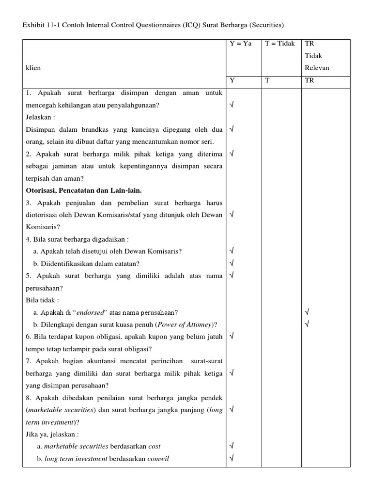 Exhibit 11 1 Contoh Internal Control Questionnaires Icq Surat Berharga