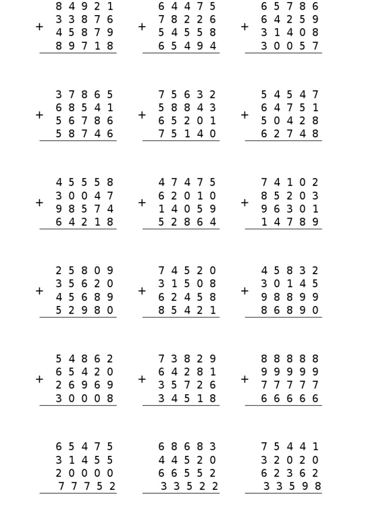 Ejercicios de Sumas, Restas, Multiplicación y División