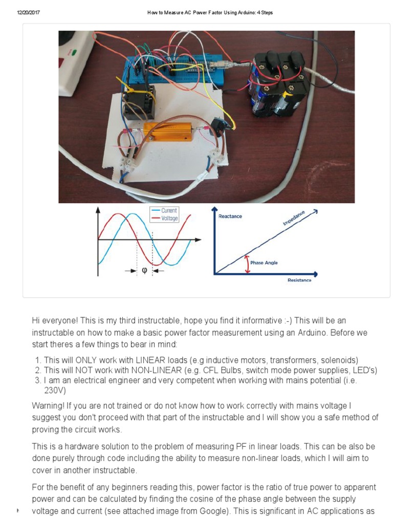 How To Measure AC Power Factor Using Arduino - 4 Steps, PDF