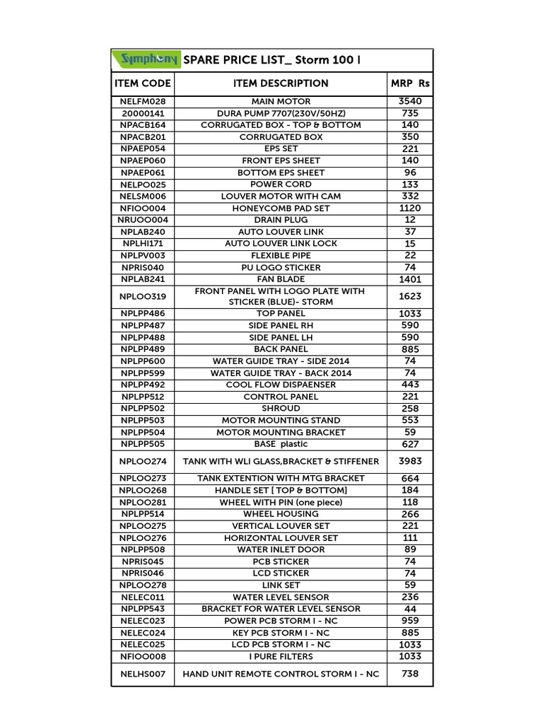yamaha crux spare parts price list