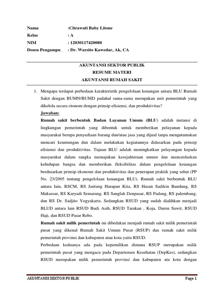 Soal Akuntansi Rumah Sakit