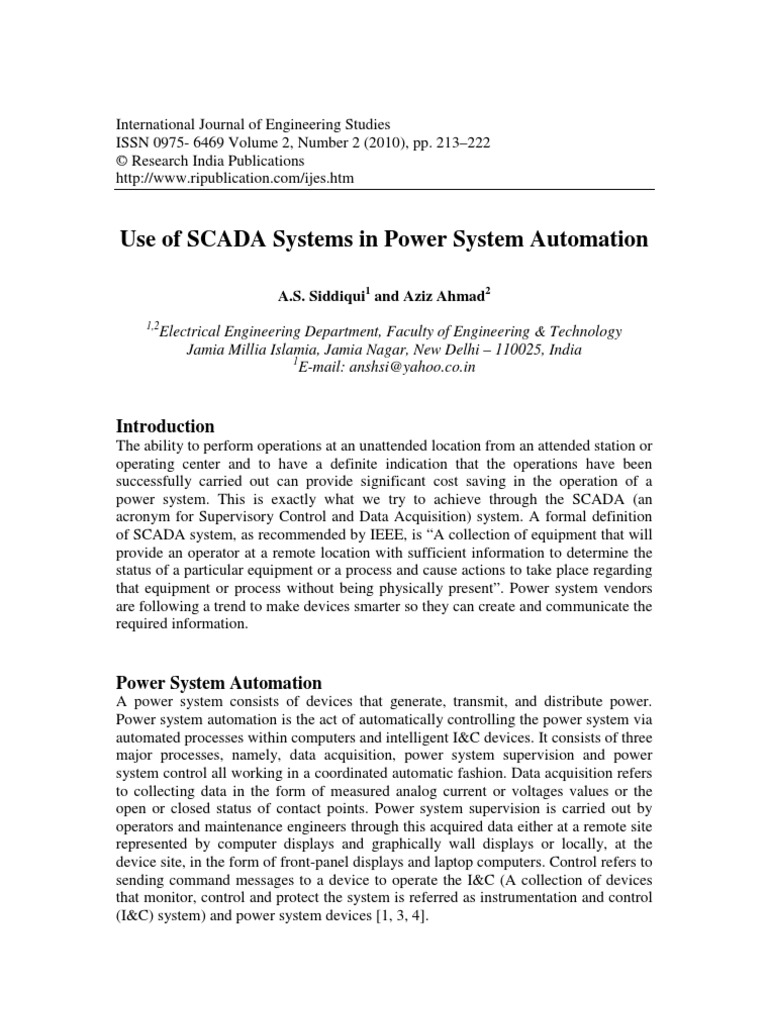 Use of SCADA Systems in Power System Automation | PDF | Scada ...
