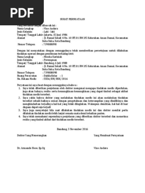 Contoh Surat Pernyataan Persetujuan Melakukan Operasi