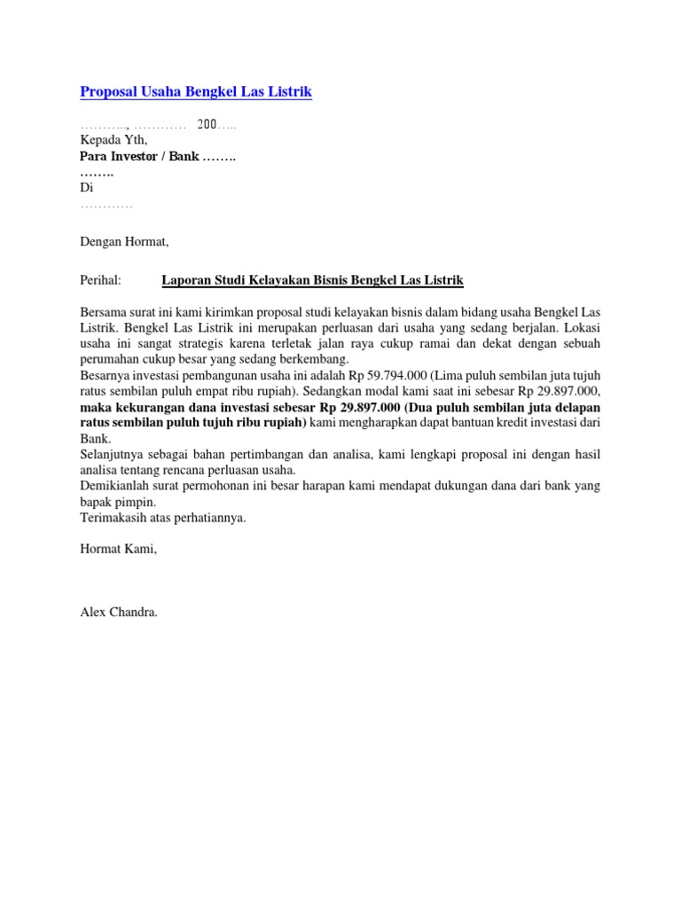 Proposal Usaha Bengkel Las Listrik