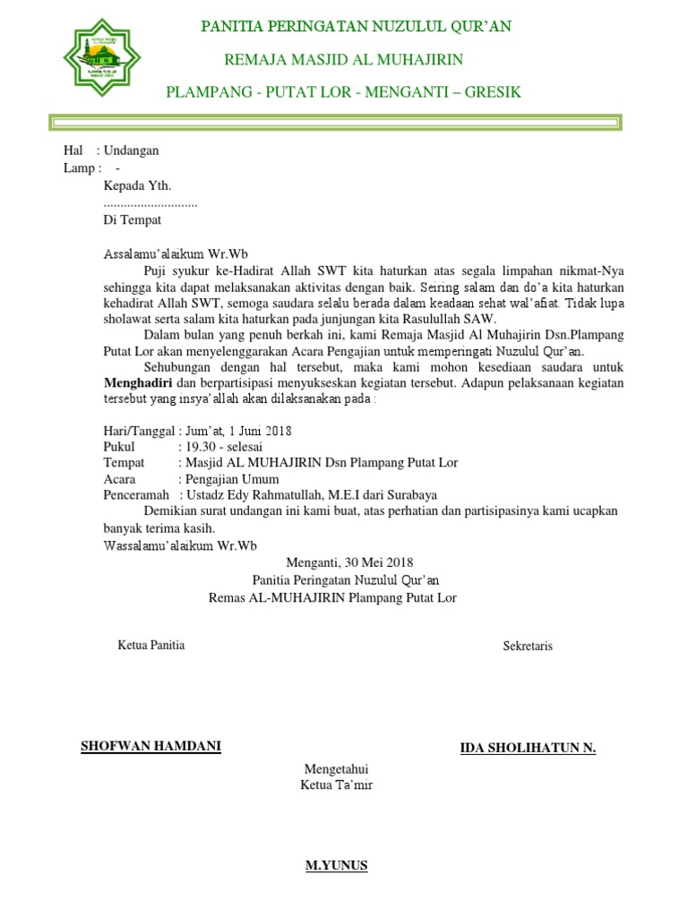 Contoh Surat Contoh Surat Undangan Peringatan Nuzulul Qur An