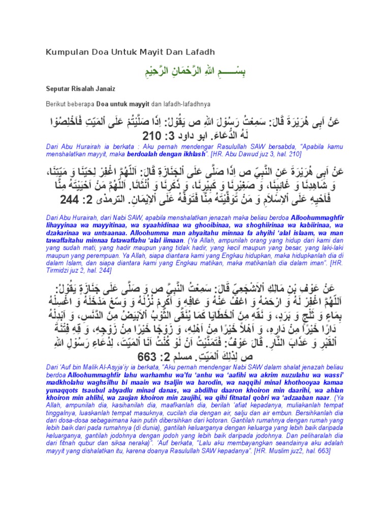 Kumpulan Doa Untuk Mayit Dan Lafadh Docx