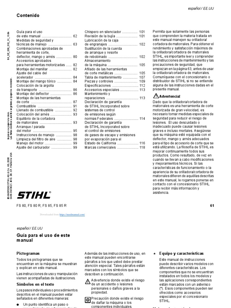 Stihl FS 85 | PDF | Tanques | Herramientas