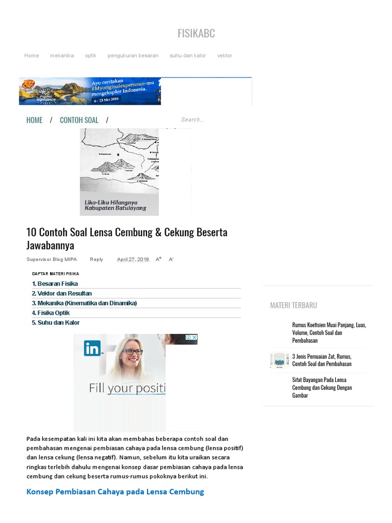 10 Contoh Soal Lensa Cembung Cekung Beserta Jawabannya Fisikabc