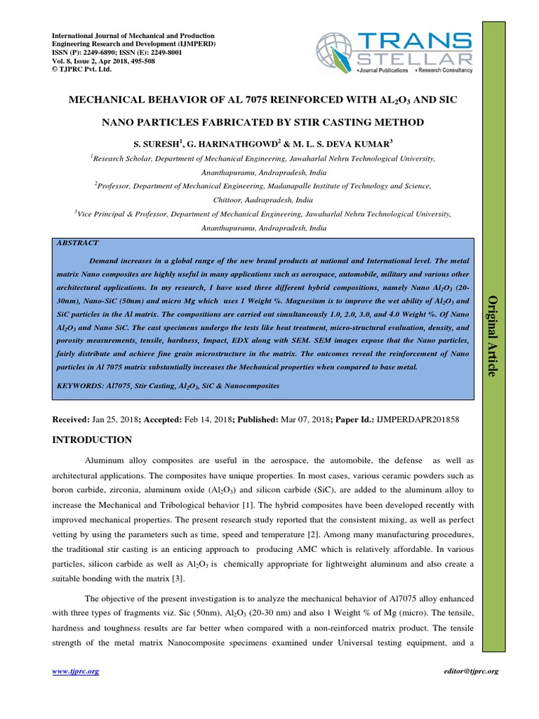 Mechanical Behavior of Al 7075 Reinforced With Al O and Sic Nano ...