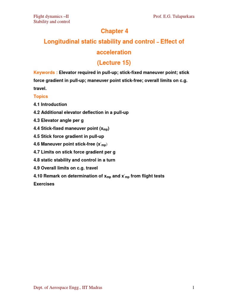 Longitudinal Static Stability and Control - Effect of Acceleration ...