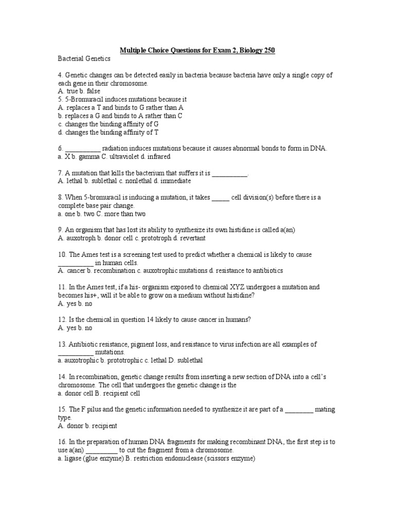 Mcq Biology Pdf Bacteria Mutation