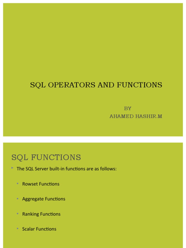 SQL Operators and Functions Overview | PDF | Variable (Computer Science ...