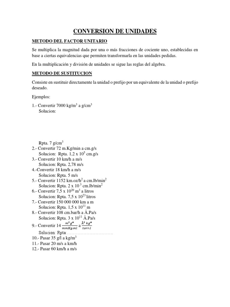 Conversion De Unidades Pdf Agitacion