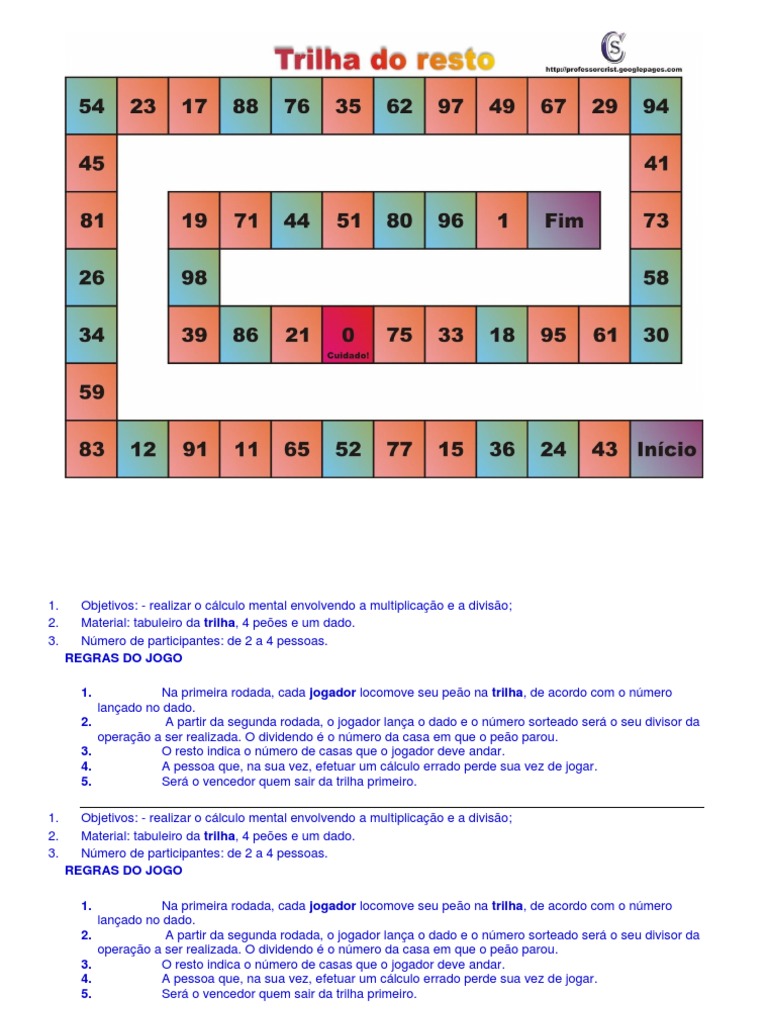 JOGO TRILHA DOS RESTOS - QUESTIONÁRIO DO ALUNO 