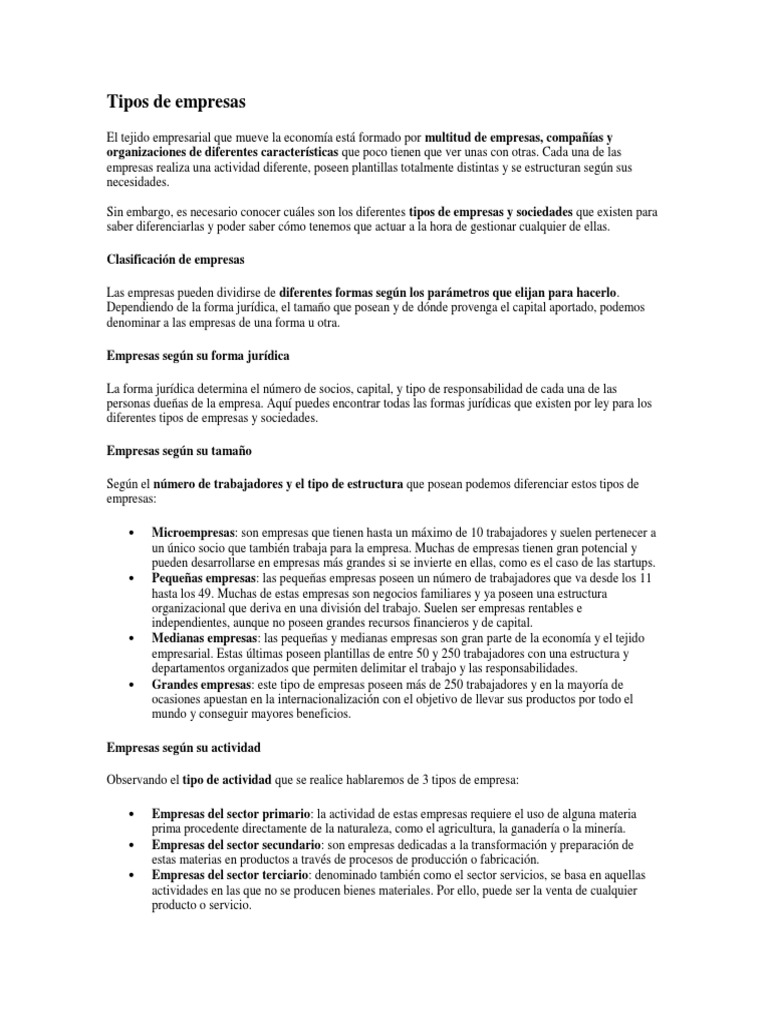 Tipos De Empresas Docx