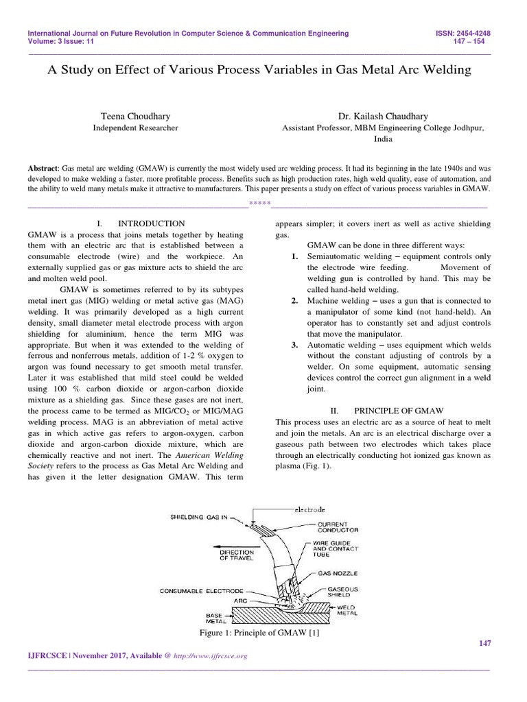 A Study On Effect of Various Process Variables in Gas Metal Arc Welding ...