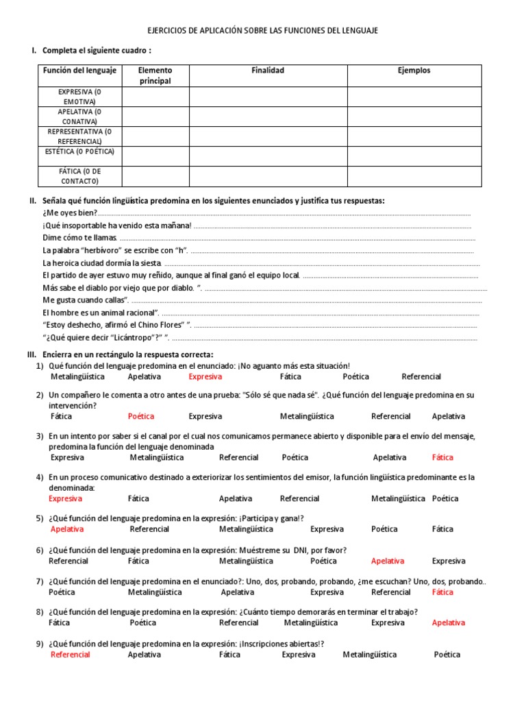 Ejercicios Prácticos de Funciones del Lenguaje | PDF | Comunicación ...