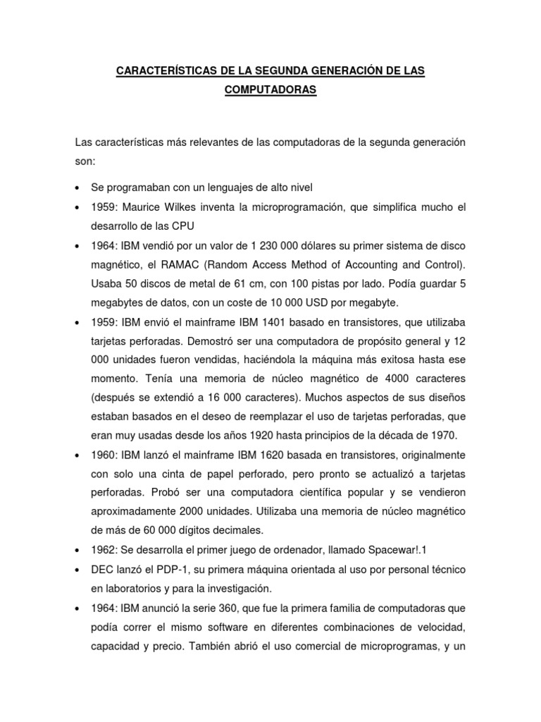 Características de La Segunda Generación de Las Computadoras | PDF ...