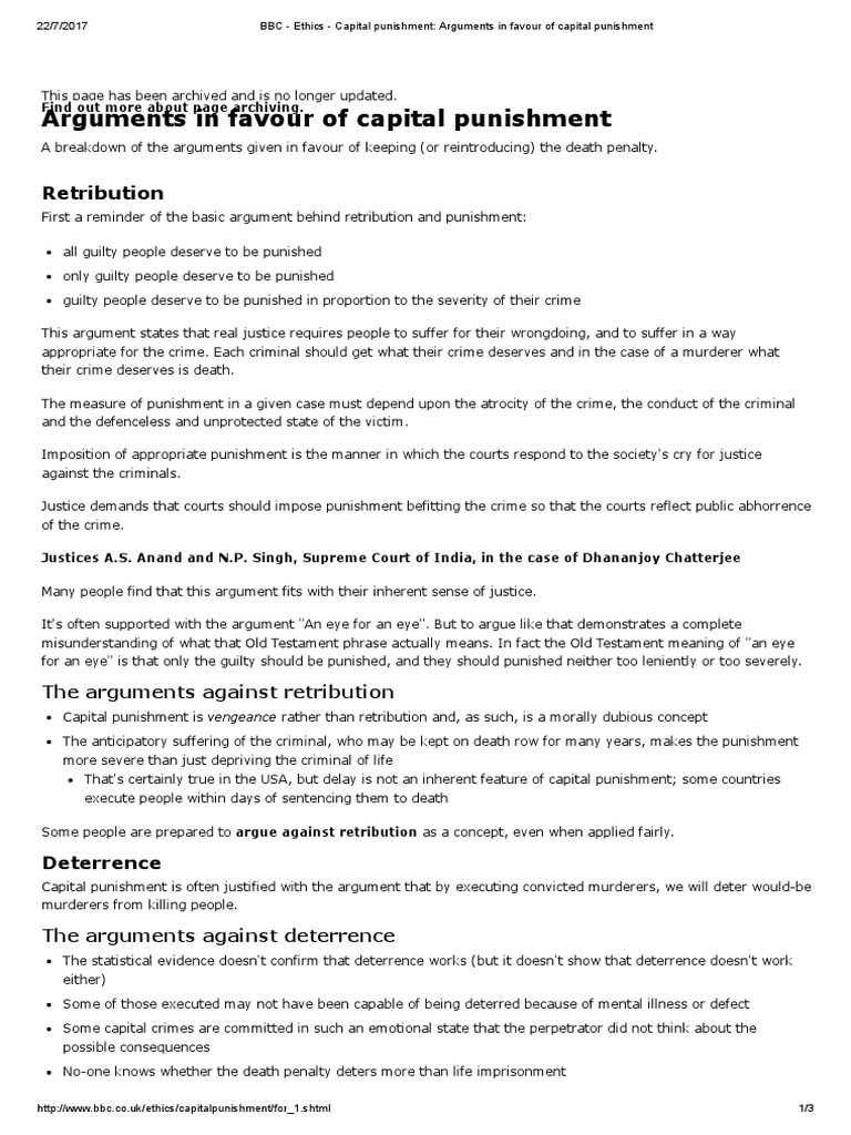 BBC - Ethics - Capital Punishment - Arguments in Favour of Capital ...