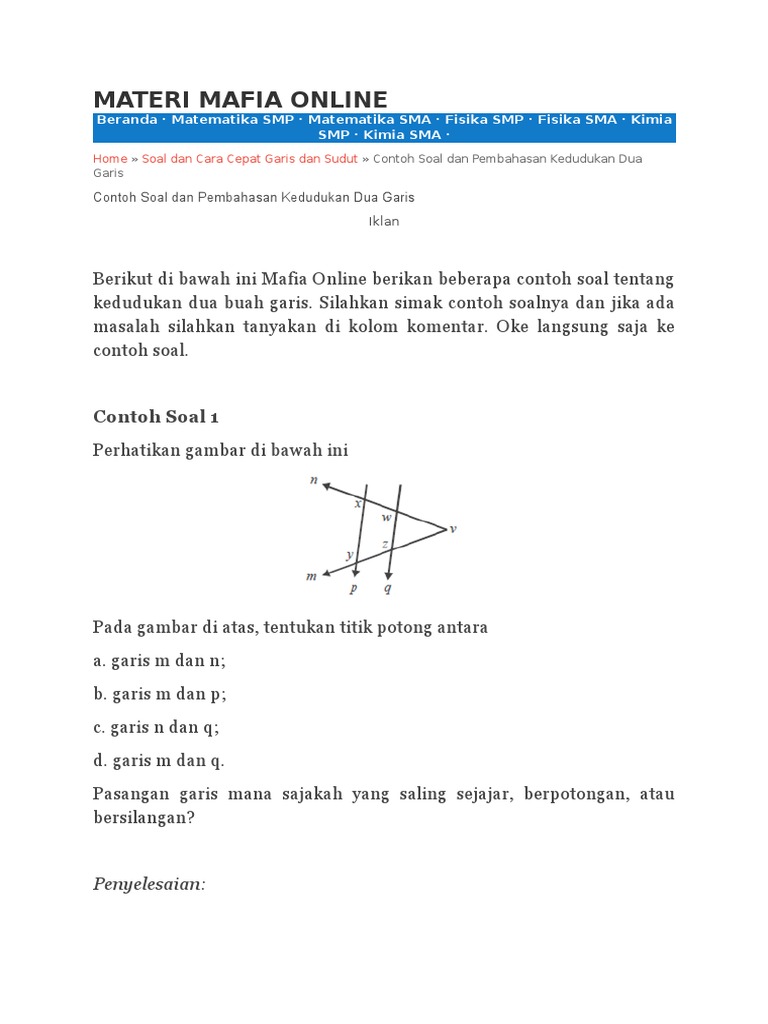 Contoh Soal Garis Lurus