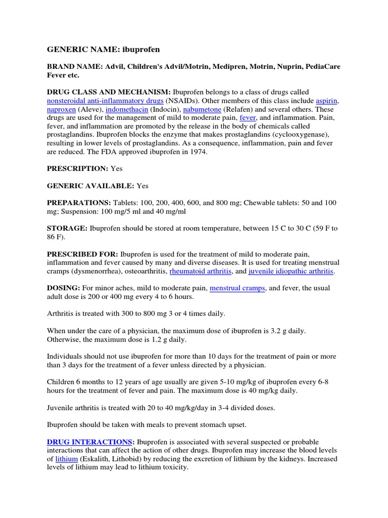 GENERIC NAME Ibuprofen Nonsteroidal AntiInflammatory Drugs Aspirin