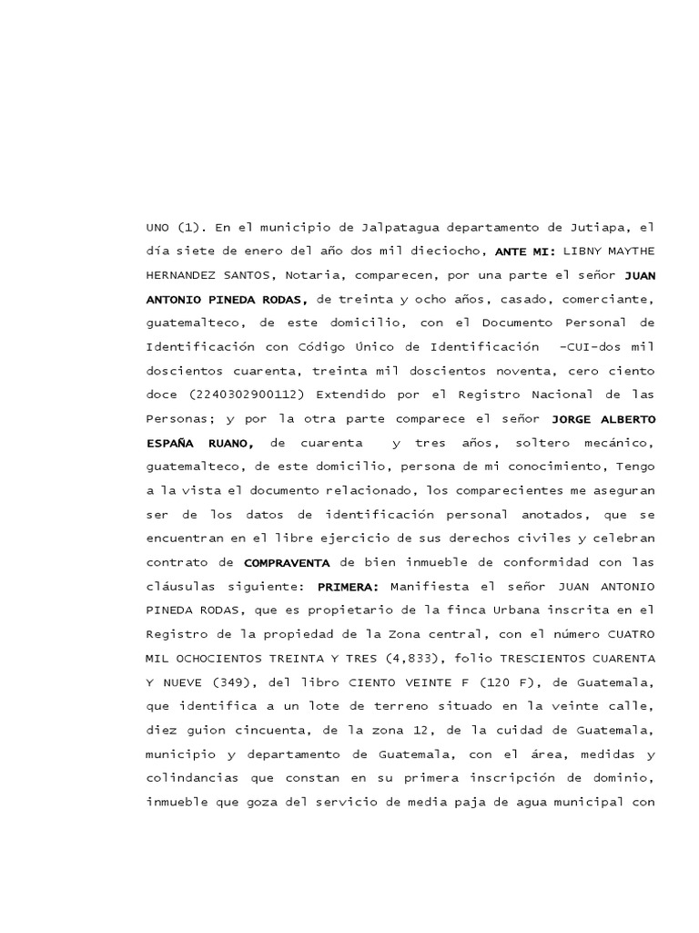 Contrato de Compraventa Notariado en Guatemala | PDF | Guatemala ...