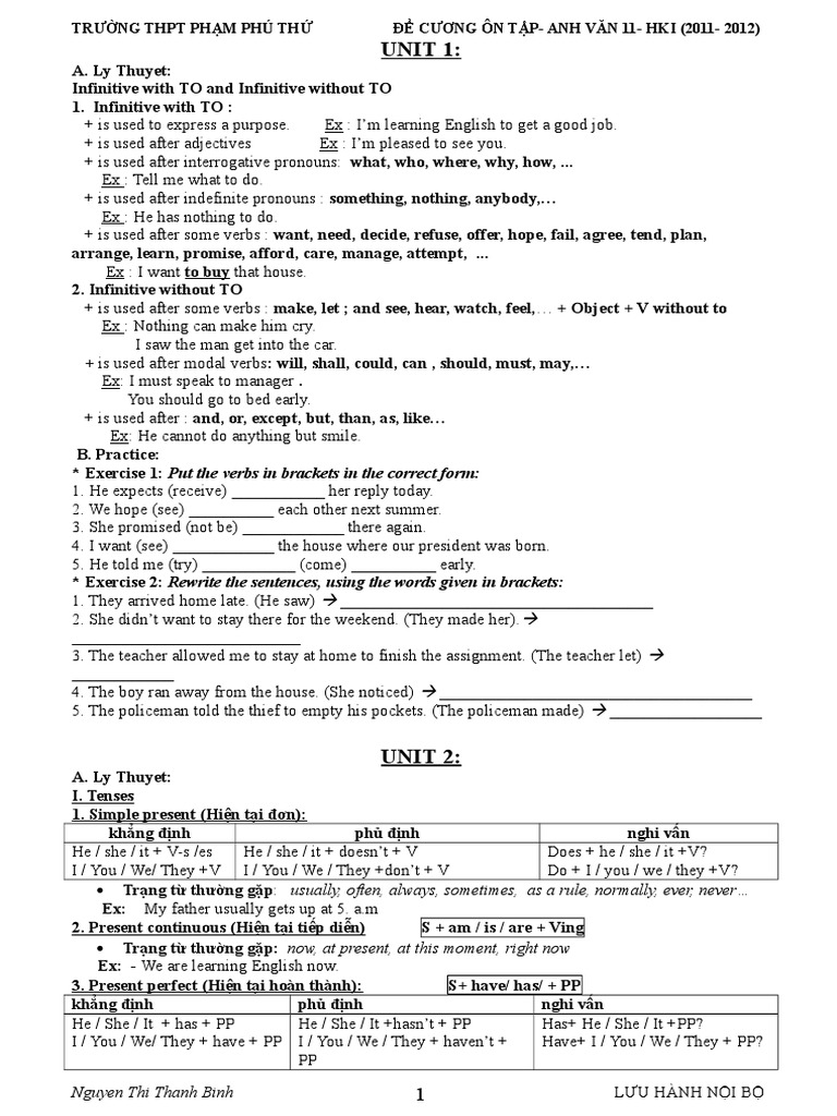 English Grammar Review for 11th Grade | PDF | Perfect (Grammar) | Verb