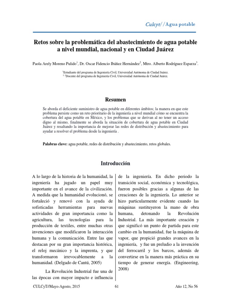 Retos Sobre La Problematica Del Abastecimiento de Agua Potable | PDF ...