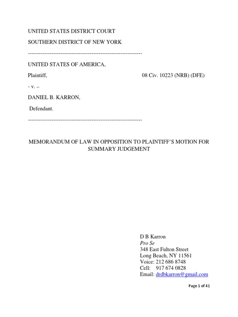 Opposing Memorandum of Law FINAL Signed Fraud Estoppel