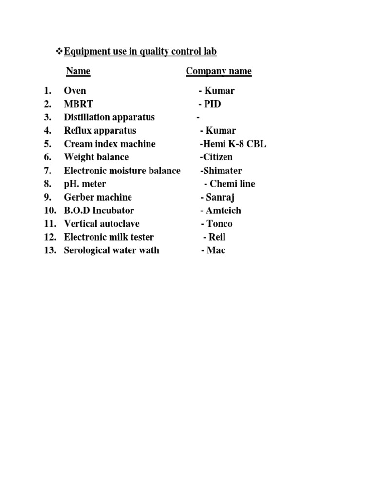 Equipment Use in Quality Control Lab PDF