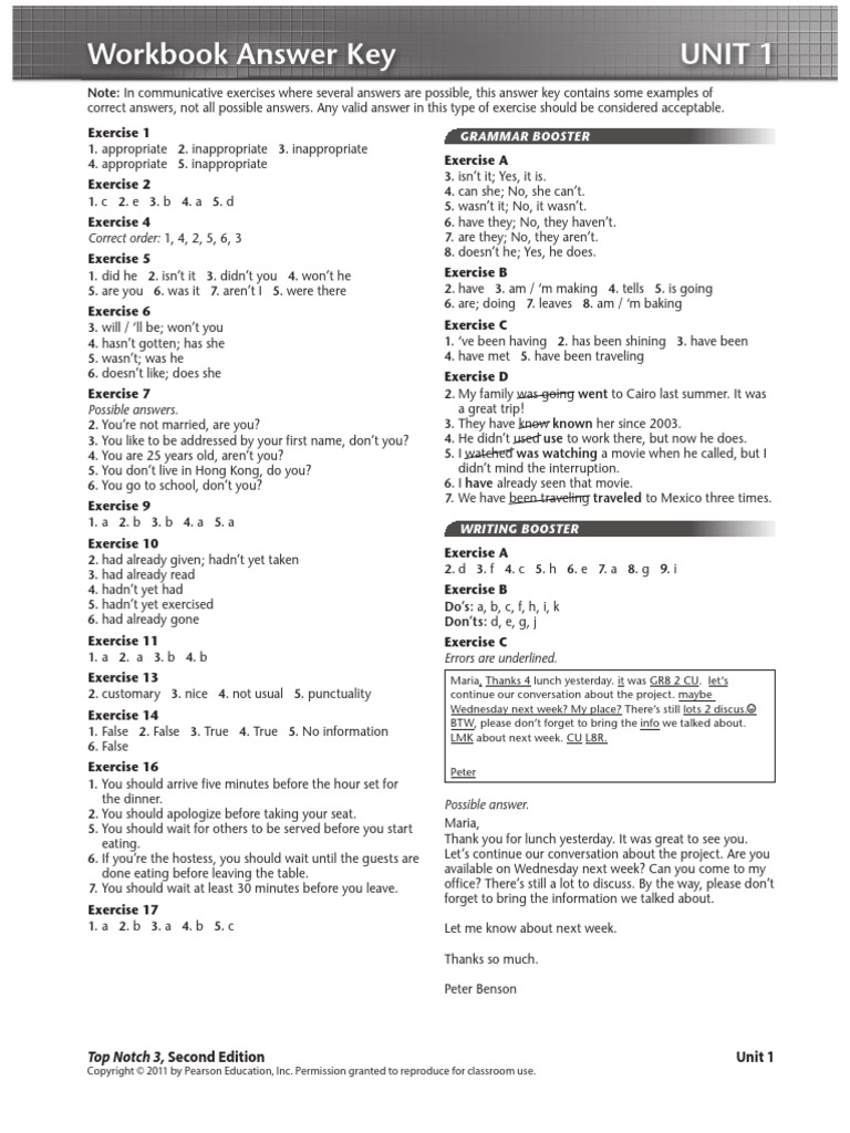 Workbook Top Notch 3 Unit 1 | PDF