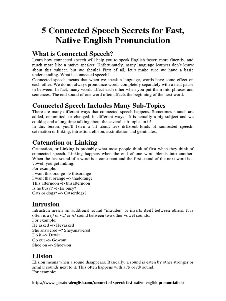 Connected Speech Secrets English Language Speech