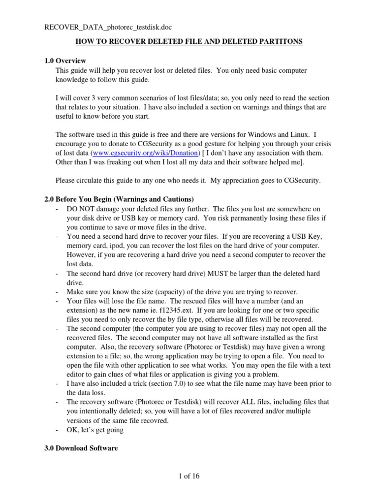 RECOVER DATA Photorec Testdisk New PDF Computer File Hard Disk Drive