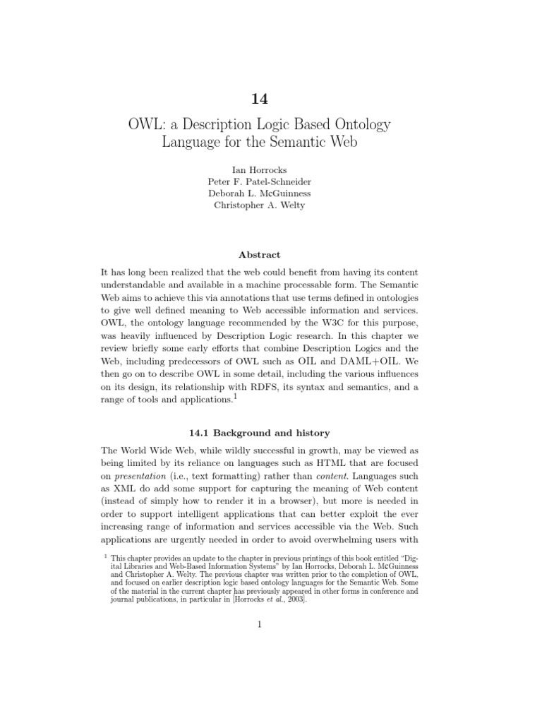 14 OWL: A Description Logic Based Ontology Language For The Semantic ...