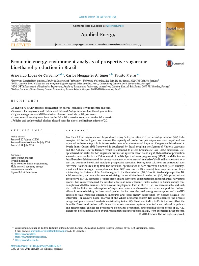 Bioethanol Production Analysis in Brazil | PDF | Life Cycle Assessment ...