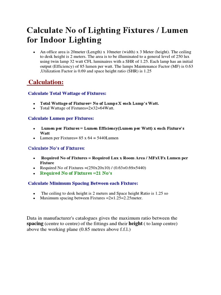 Lighting Fixture Calculation Guide | PDF