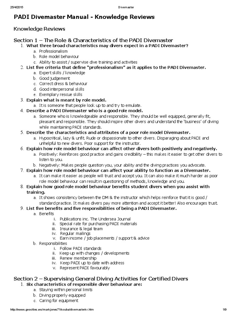 Dive Master Pdf Scuba Diving Underwater Sports