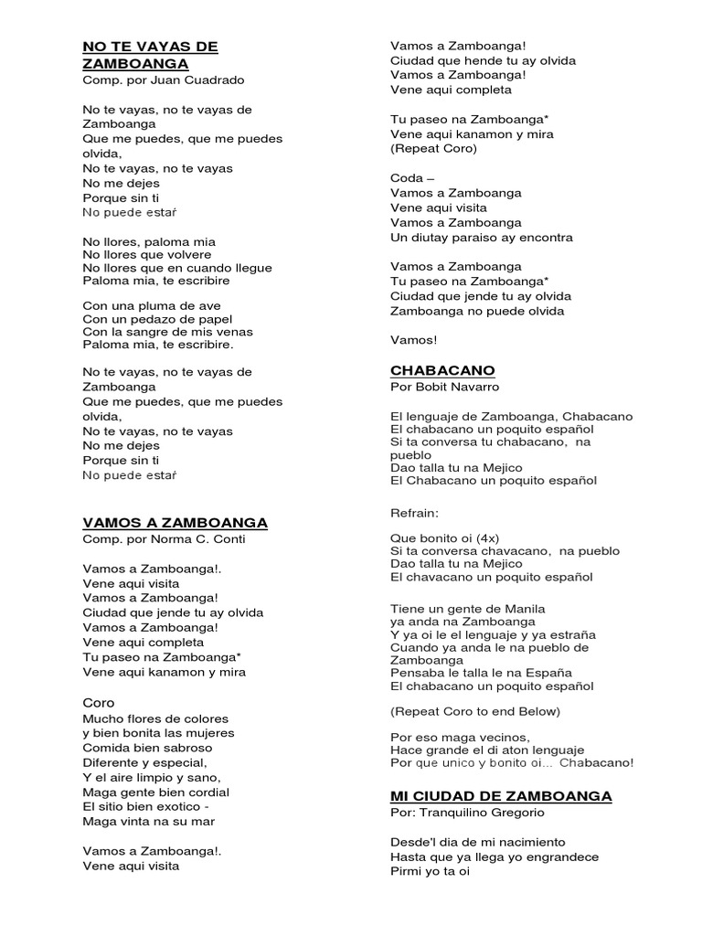 Chabacano Lyrics | PDF | Idiomas